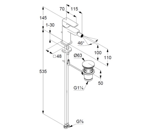Смеситель KLUDI RENON 42216N575 для биде однорычажный