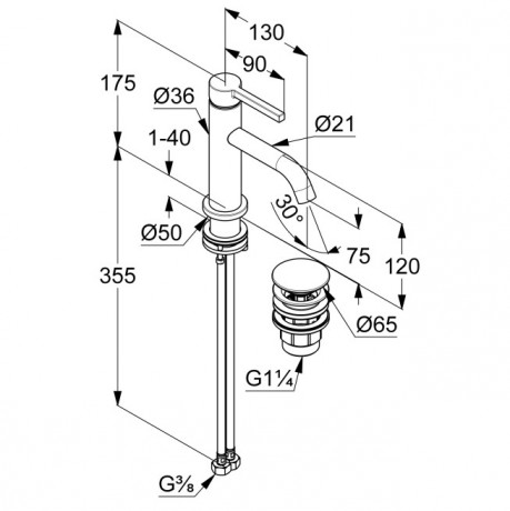 KLUDI NOVA FONTE Pura, однорычажный смеситель на умывальник 75, арт. 202663915