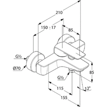 Смеситель KLUDI AMEO 414450575 для ванны с изливом с подключением шланга