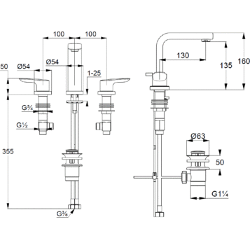 Смеситель KLUDI PURE&SOLID 343940575 для раковины на три отверстия двухвентильный