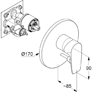 Смеситель KLUDI PURE&SOLID 346500575 для ванны и душа встраиваемый внешняя часть с переключателем воды