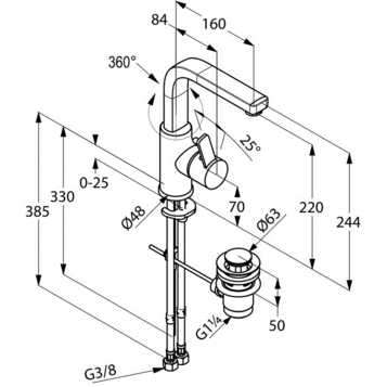 Смеситель KLUDI ZENTA 420250575 для раковины на одно отверстие высокий