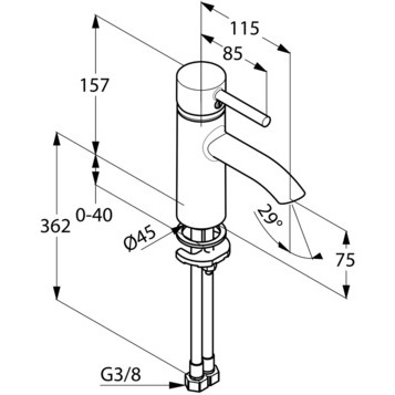 Смеситель KLUDI BOZZ 382900576 для раковины на одно отверстие однорычажный без донного клапана