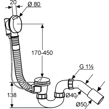 Сифон KLUDI ROTEXA 2130005N-00 для ванны слив-перелив