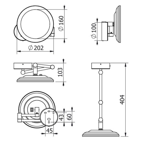 Зеркало косметическое KLUDI VELA R 5899505W подвесное с подсветкой 3х кратное увеличение