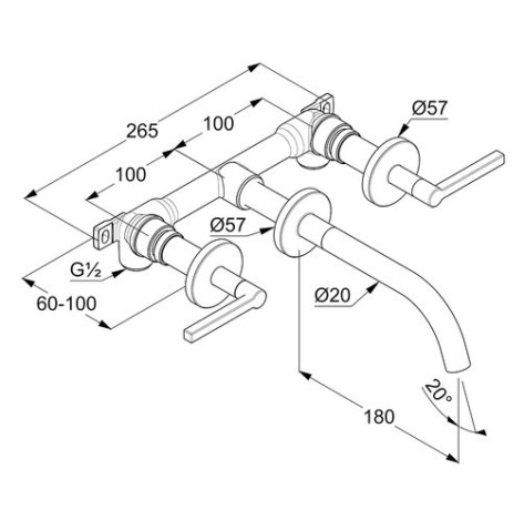 Смеситель KLUDI NOVA FONTE Puristic 20144N215 для раковины настенный встраиваемый со скрытой частью