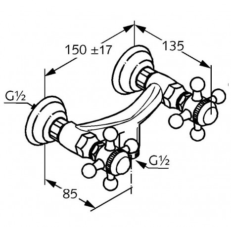 Смеситель KLUDI ADLON 5161045G4 для душа настенный с подключением шланга хрустальные рукоятки «Made with Swarovski® Elements» позолоченный 23 кар