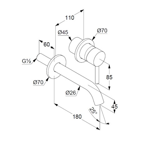 Смеситель KLUDI BOZZ 38244N576 для раковины настенный встраиваемый внешняя часть