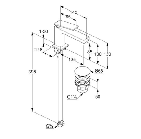 Смеситель KLUDI DECUS 542675375 для раковины на одно отверстие однорычажный с донным клапаном