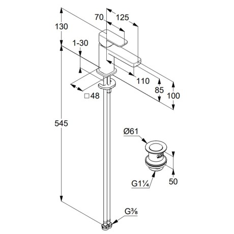 Смеситель KLUDI RENON 42266N075 для раковины на одно отверстие однорычажный с донным клапаном