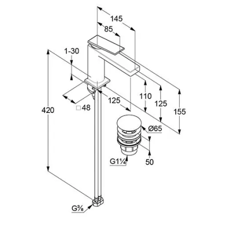 Смеситель KLUDI DECUS 542893975 для раковины на одно отверстие однорычажный с донным клапаном