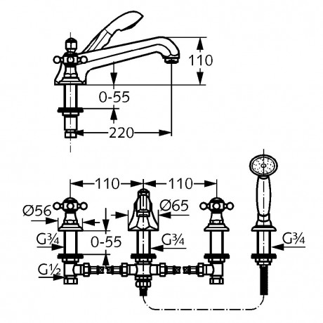 Смеситель KLUDI ADLON 51525052 для ванны на бортик