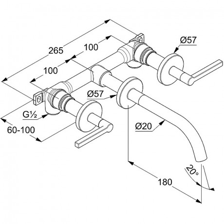 Смеситель KLUDI NOVA FONTE Puristic 201443915 для раковины настенный встраиваемый со скрытой частью