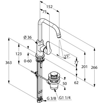 Смеситель KLUDI OBJEKTA 320230575 для раковины на одно отверстие высокий