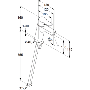 Смеситель KLUDI PURE&EASY 372929165 для раковины на одно отверстие однорычажный без донного клапана